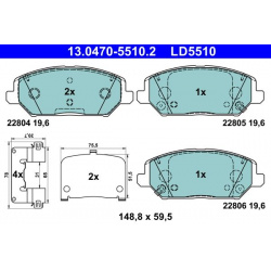 stabdžių trinkelių rinkinys, diskinis stabdys ATE Ceramic
                                13.0470-5510.2, ATE, 130470-5510