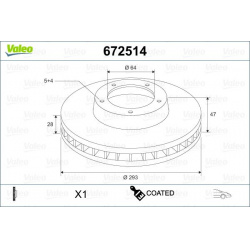 stabdžių diskas (1vnt) COATED
                                VALEO                                                672514, 