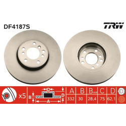 Stabdžių diskas (1 VNT), priekis, PREMIUM kokybė
                                TRW                                DF4187