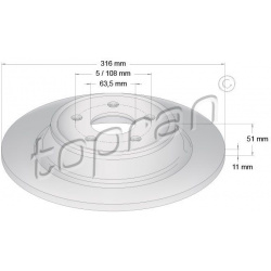 stabdžių diskas (1vnt) COATED
                                TOPRAN                                305 101, Nenurodytas ga