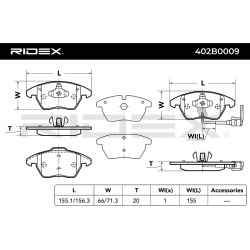 stabdžių trinkelių rinkinys, diskinis stabdys
                                RIDEX                                       