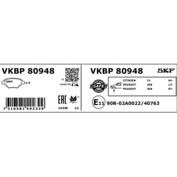 stabdžių trinkelių rinkinys, diskinis stabdys
                                SKF                                VKBP80948