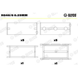 pagrindiniai guoliai, alkūninis velenas
                                GLYCO                                H046/6 0.25MM, 