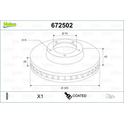 stabdžių diskas (1vnt) COATED
                                VALEO                                                672502, 