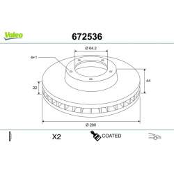 stabdžių diskas (1vnt) COATED
                                VALEO                                                672536, 