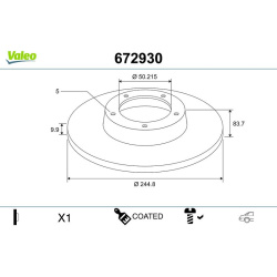 stabdžių diskas (1vnt) COATED
                                VALEO                                672930, VALEO, 672930, a