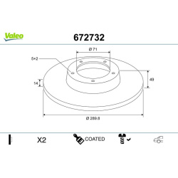 stabdžių diskas (1vnt) COATED
                                VALEO                                                672732, 