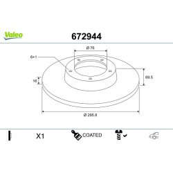 stabdžių diskas (1vnt) COATED
                                VALEO                                                672944, 