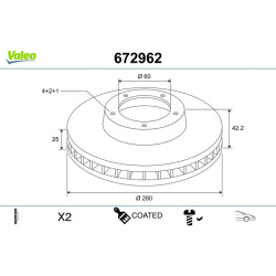 stabdžių diskas (1vnt) COATED
                                VALEO                                                672962, 