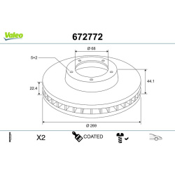 stabdžių diskas (1vnt) COATED
                                VALEO                                                672772, 