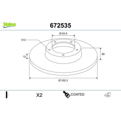 Stabdžių diskas COATED
VALEO 672535, VALEO,