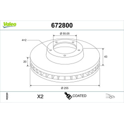 stabdžių diskas (1vnt) COATED
                                VALEO                                                672800, 