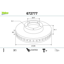 stabdžių diskas (1vnt) COATED
                                VALEO                                                672777, 