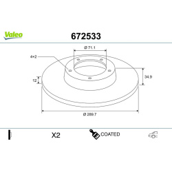 Stabdžių diskas COATED
                                VALEO                                                672533, VALEO, 
