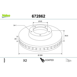 stabdžių diskas (1vnt) COATED
                                VALEO                                672862, VALEO, 672862, a