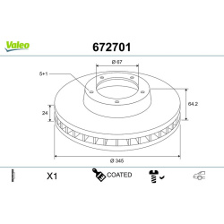 stabdžių diskas (1vnt) COATED
                                VALEO                                                672701, 