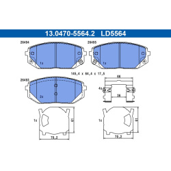 stabdžių trinkelių rinkinys, diskinis stabdys ATE Ceramic
                                                13.0470-5564.2, 