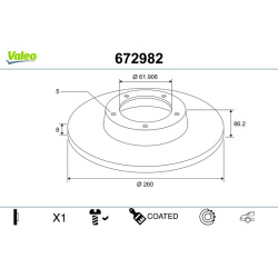 stabdžių diskas (1vnt) COATED
                                VALEO                                                672982, 