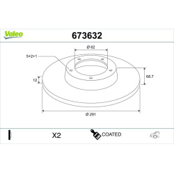 stabdžių diskas (1vnt) COATED
                                VALEO                                                673632, 