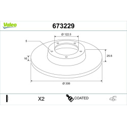 Stabdžių diskas COATED
                                VALEO                                                673229, VALEO, 