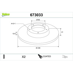 stabdžių diskas (1vnt) COATED
                                VALEO                                                673033, 