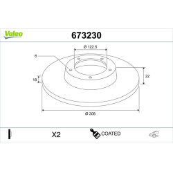 stabdžių diskas (1vnt) COATED
                                VALEO                                                673230, 