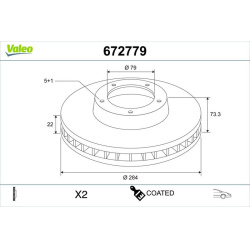 stabdžių diskas (1vnt) COATED
                                VALEO                                                672779, 