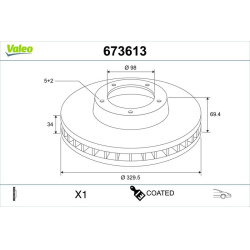 stabdžių diskas (1vnt) COATED
                                VALEO                                                673613, 