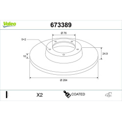 stabdžių diskas (1vnt) COATED
VALEO 673389,