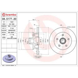 stabdžių diskas (1vnt) PRIME LINE
                                BREMBO                                08.5177.20, BREMBO,