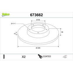 stabdžių diskas (1vnt) COATED
                                VALEO                                                673662, 