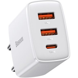 Sieninis įkroviklis 30W 2xUSB + USB-C QC3.0 PD3.0, baltas
                                BASEUS                            
