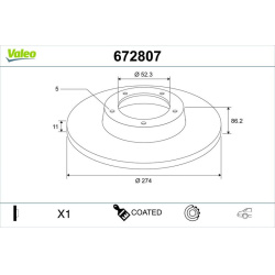 stabdžių diskas (1vnt) COATED
                                VALEO                                                672807, 