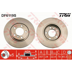stabdžių diskas (1vnt) TRW SINGLE
                                                DF6119S, TRW, DF6119S, auto detalė