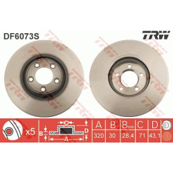 stabdžių diskas (1vnt) TRW SINGLE
                                                DF6073S, TRW, DF6073S, auto detalė