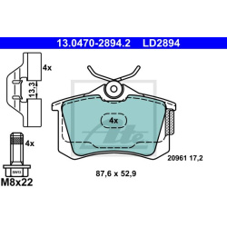 stabdžių trinkelių rinkinys, diskinis stabdys ATE Ceramic
                                                13.0470-2894.2, 