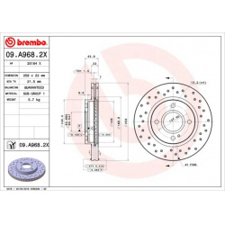 stabdžių diskas (1vnt) XTRA LINE - Xtra
                                BREMBO                                09.A968.2X, B
