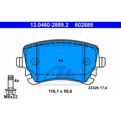 stabdžių trinkelių rinkinys, diskinis stabdys
ATE 13.0460-2
