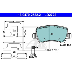 stabdžių trinkelių rinkinys, diskinis stabdys ATE Ceramic
                                                13.0470-2722.2, 