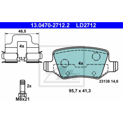 stabdžių trinkelių rinkinys, diskinis stabdys ATE Ceramic
13.0470-2712.2,