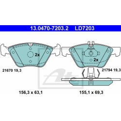 stabdžių trinkelių rinkinys, diskinis stabdys ATE Ceramic
13.0470-7203.2, ATE, 130470-7203