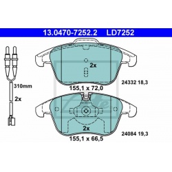 stabdžių trinkelių rinkinys, diskinis stabdys ATE Ceramic
                                                13.0470-7252.2, 