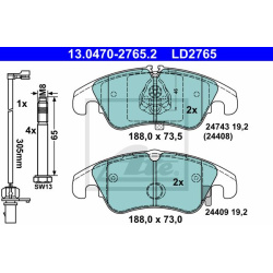 stabdžių trinkelių rinkinys, diskinis stabdys ATE Ceramic
                                                13.0470-2765.2, 