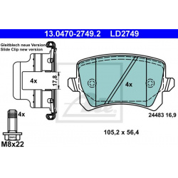 stabdžių trinkelių rinkinys, diskinis stabdys ATE Ceramic
                                                13.0470-2749.2, 