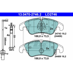 stabdžių trinkelių rinkinys, diskinis stabdys ATE Ceramic
                                                13.0470-2746.2, 