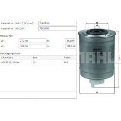 Filtras kuro diesel
                                MAHLE                                                KC109, MAHLE, KC109,