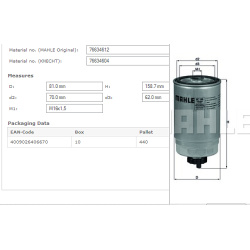 Filtras kuro diesel
                                MAHLE                                                KC140, MAHLE, KC140,