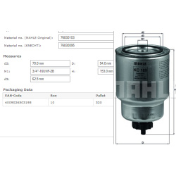 Filtras kuro diesel
                                MAHLE                                                KC189, MAHLE, KC189,