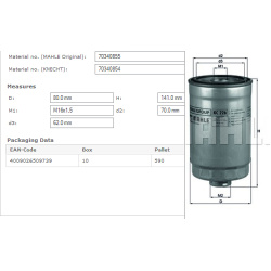 Filtras kuro diesel
                                MAHLE                                                KC226, MAHLE, KC226,