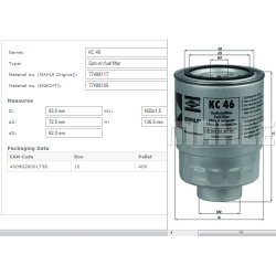Filtras kuro diesel
                                MAHLE                                                KC46, MAHLE, KC46, a